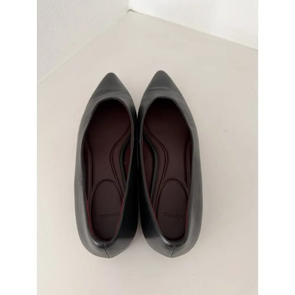 Vince Isabel Black Calfskin Leather Pointed Toe Flats Size 7.5M